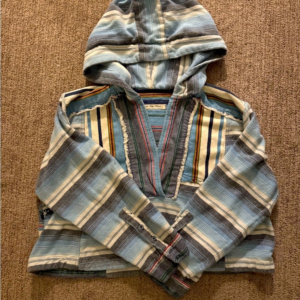 We The Free Blue and Gray Hooded Plaid Jacket